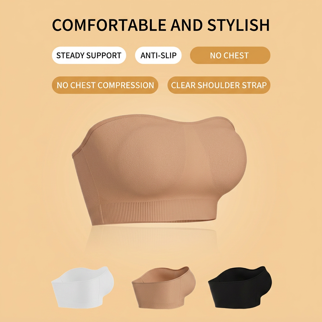 👗Strapless, non-slip, seamless silicone push-up bandeau with invisible straps