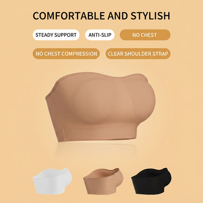 👗Strapless, non-slip, seamless silicone push-up bandeau with invisible straps