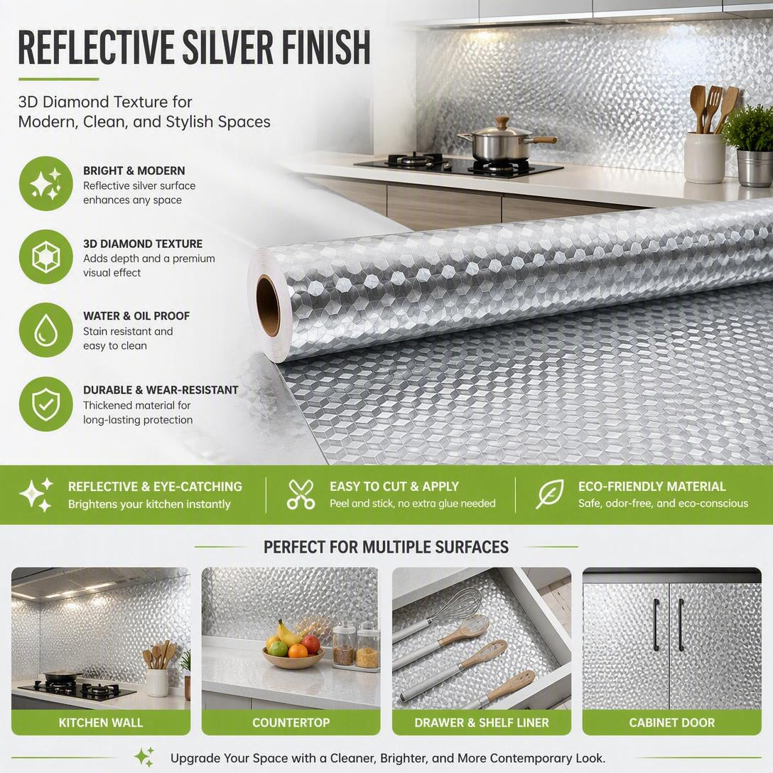 Self-Adhesive Aluminum Foil Kitchen Backsplash Wallpaper