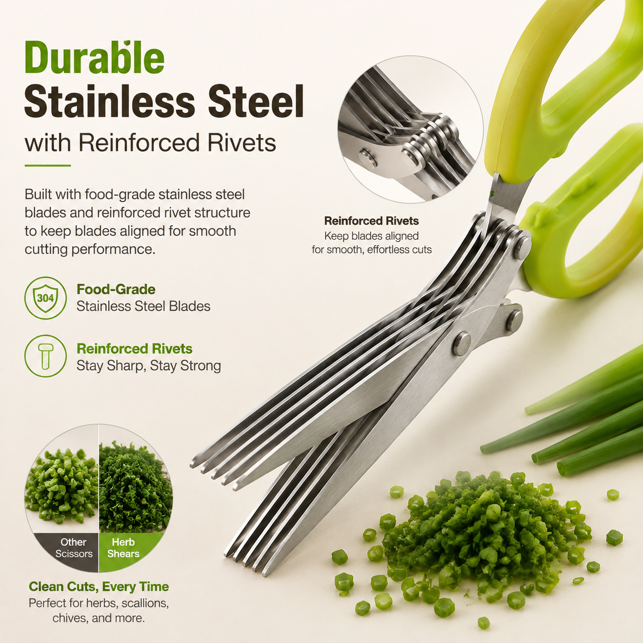 Kitchen-Grade Five-Layer Stainless Steel Multi-Functional Scallion Cutter