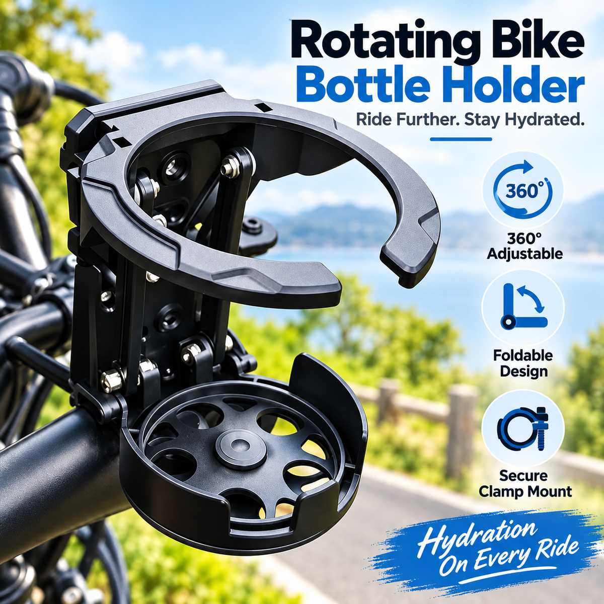 Bike Water Rotating Bottle Cage Mount Adjustable Folding Design