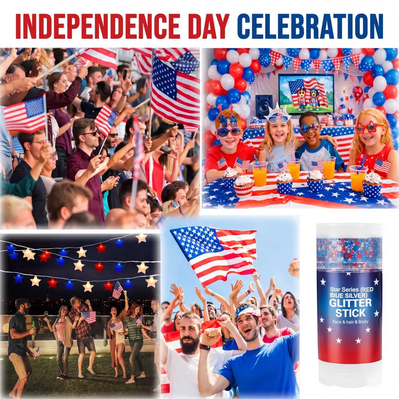 🌈🎆 4th of July Glitter Stick | Red, White & Blue Body & Hair Sparkle