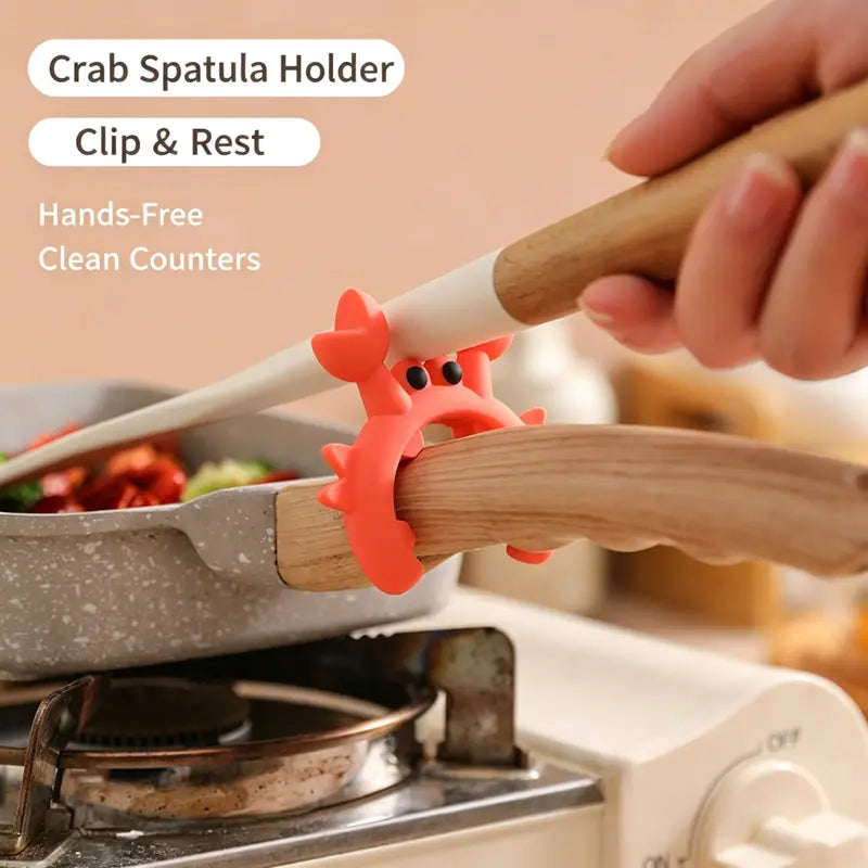 🦀2 Pcs Crab-shaped silicone spatula holder - suitable for pots, ladles, and spatulas
