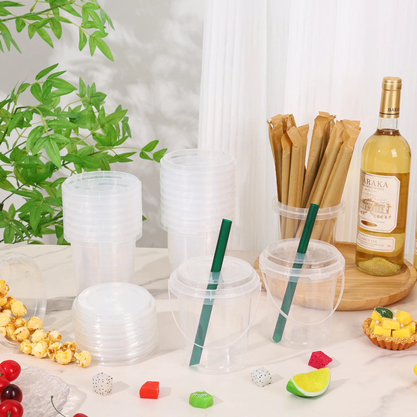 🥤Lidded straw drink container, leak-proof PP material