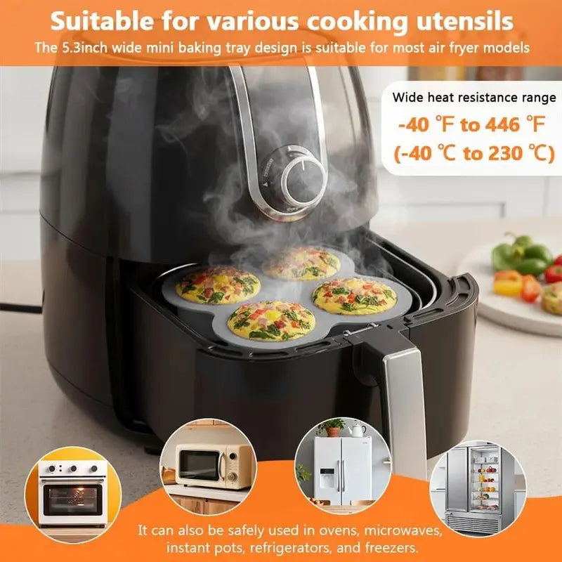 4-Cup Silicone Air Fryer Egg Mold & Oven Baking Pan