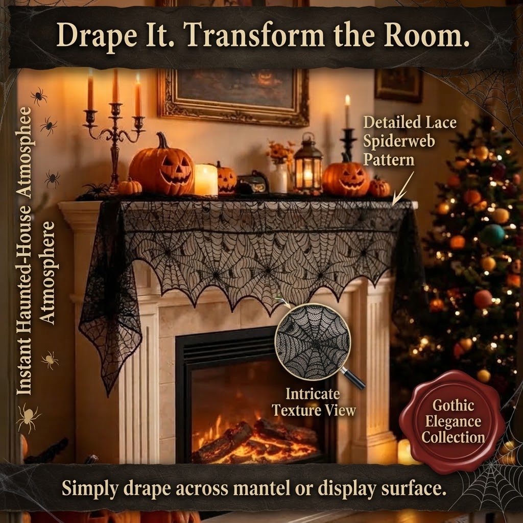 Halloween Lace Spiderweb Fireplace Decorative Towel