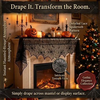Halloween Lace Spiderweb Fireplace Decorative Towel