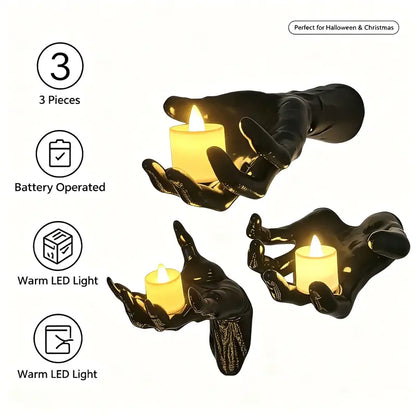 🕯️ Halloween Wall Mounted Creepy Reaching Hands with Lighted Candles, Life-Sized Horror Hands