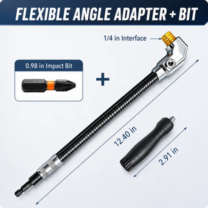 90-Degree Right Angle Drill Adapter Kit, Flexible Extension Shaft With Detachable Handle