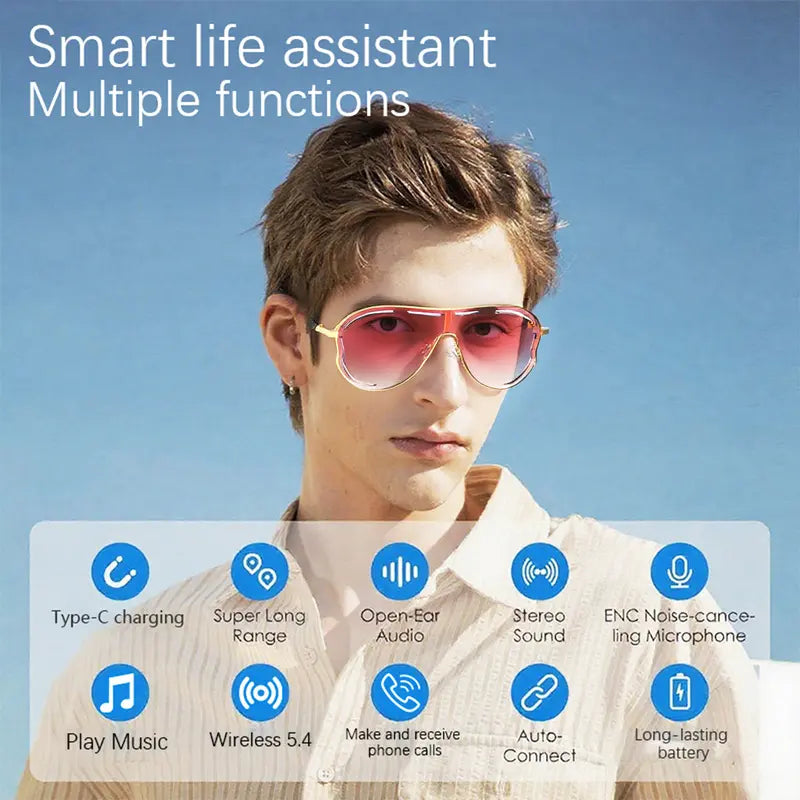 🕶️🎵Smart Bluetooth 5.4 Sunglasses with Open-Ear Audio Blue Light Blocking UV Protection Waterproof