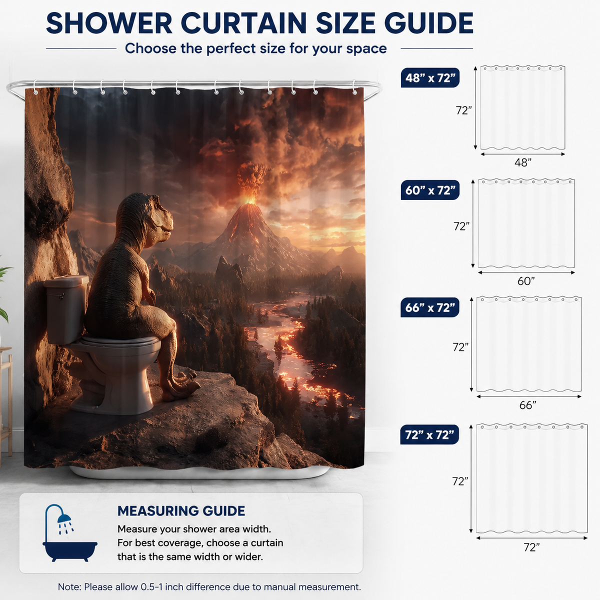 🌋Dinosaur Volcano Waterproof Fabric Shower Curtain