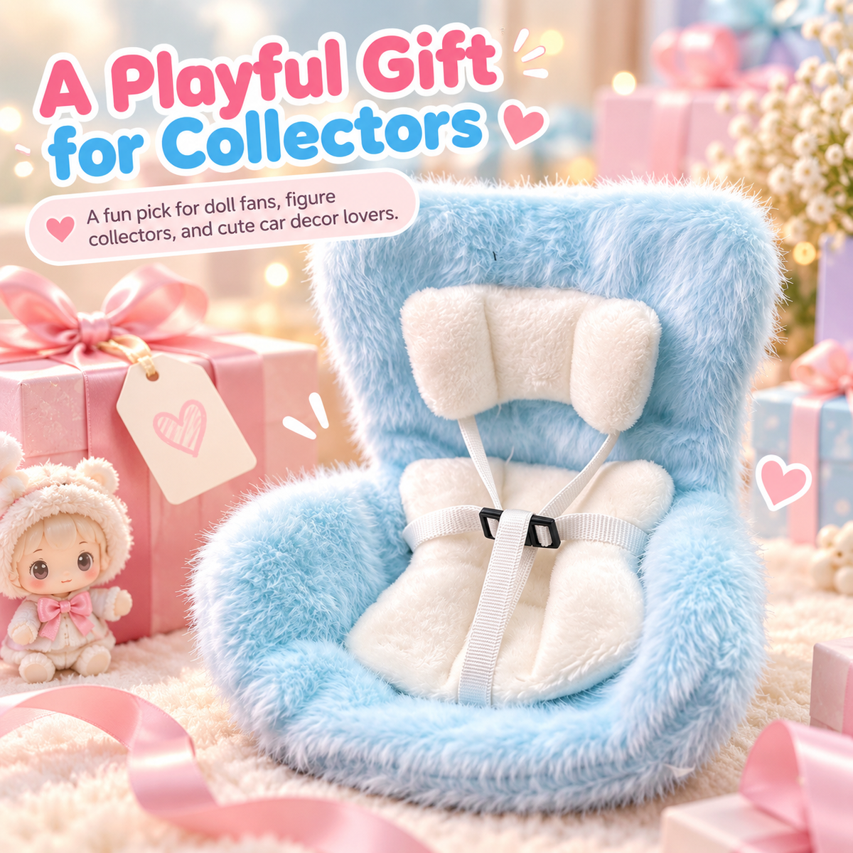 🐶Car Seat for Dolls with Soft Furry Cushion