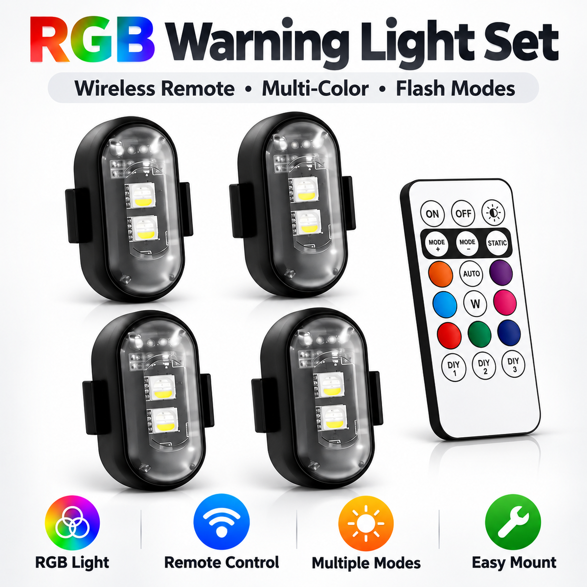 Multifunctional RGB LED Wireless Remote-Controlled Flashing Warning Light