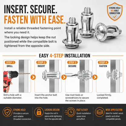 Heavy-Duty Carbon Steel Button Rivet Locking Nuts Set - Durable, Rustproof