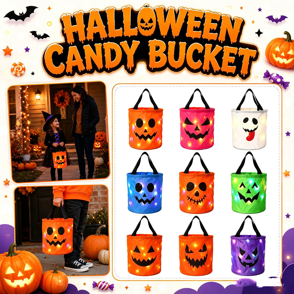 Halloween Candy Bucket with LED Lights