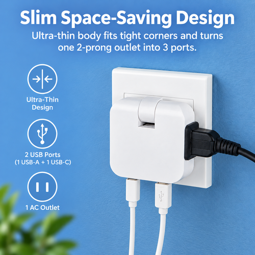 🔌3-in-1 foldable concealed socket - with USB port