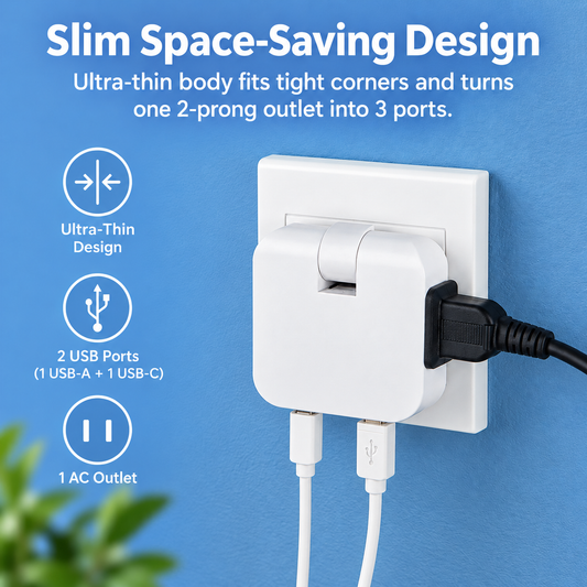 🔌3-in-1 foldable concealed socket - with USB port