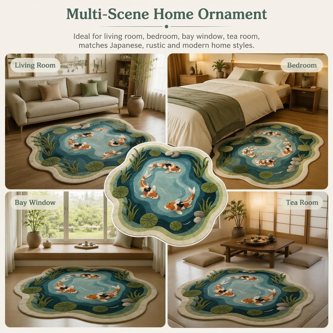 🐠Koi and lotus pond pattern plush carpet
