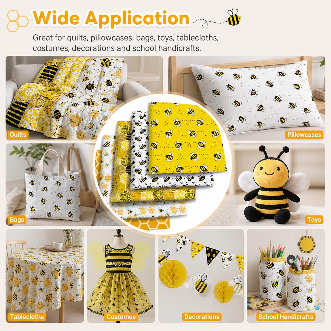 ✂️🧵Five-piece bee and daisy floral patchwork fabric set