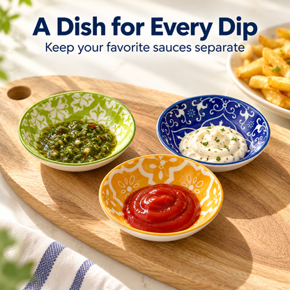 🍽️Round ceramic sauce bowl with colorful geometric patterns
