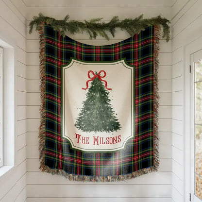🎄Personalized checkered Christmas tree pattern woven blanket