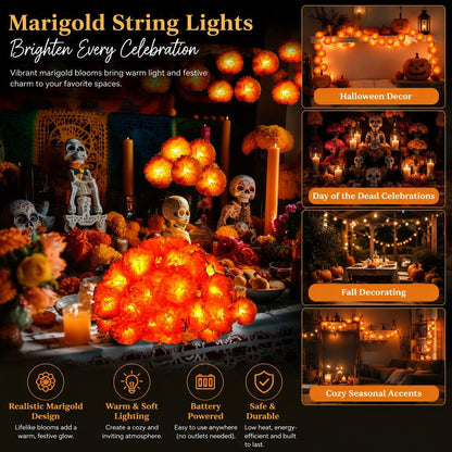 Marigold LED Memorial String Lights For Ofrendas & Remembrance