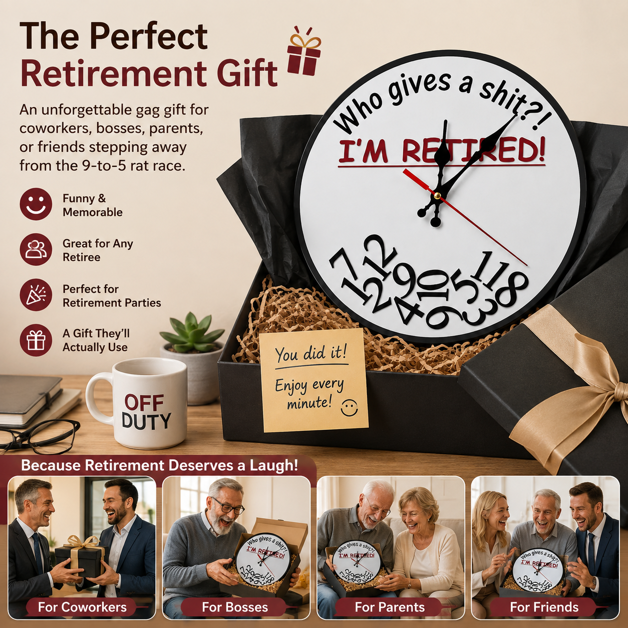 ⏰"Who Gives a Sh*t, I'm Retired!" Funny Wooden Wall Clock