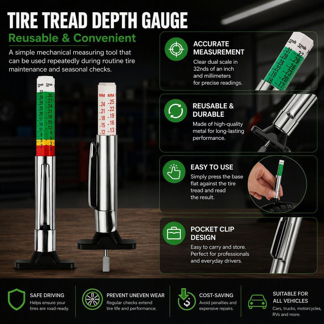 Car Tire Tread Depth Gauge Color Coded