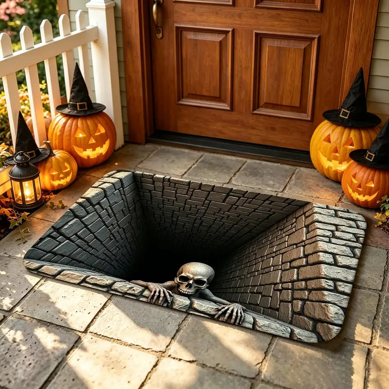 🎃Halloween Front Door Mat – Festive 3D Visual Skull & Clown Horror Rug