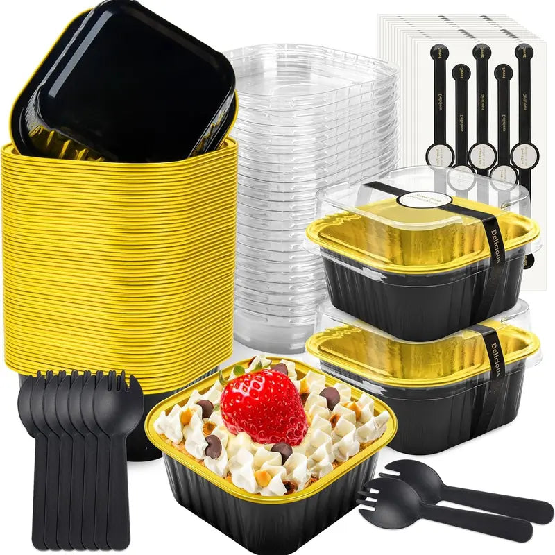 🎂💖 5oz Mini Aluminum Foil Bakeware Pans with Plastic Lids