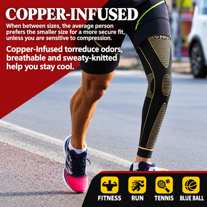 Copper-Infused Full-Leg Compression Sleeve — Unisex Slip-On Athletic Gear (Pair)
