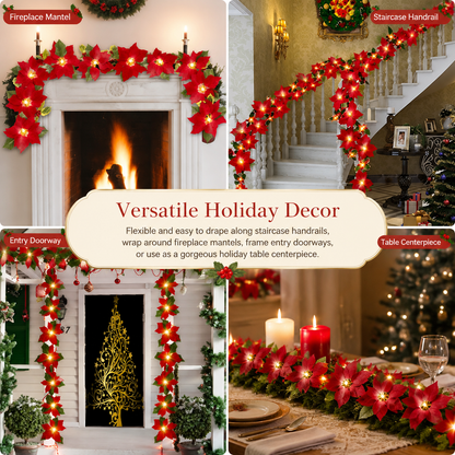 🌹LED Christmas Red and Poinsettia Wreath