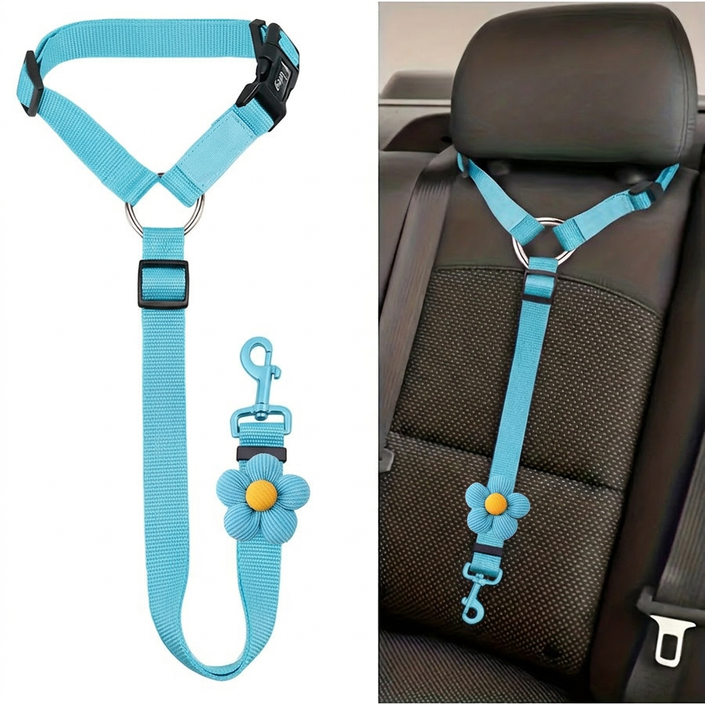 🚗 Adjustable Dog Car Seatbelt Harness