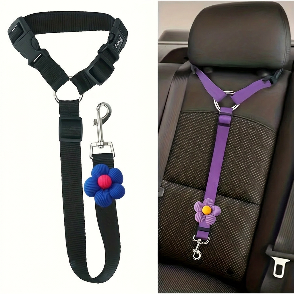 🚗 Adjustable Dog Car Seatbelt Harness