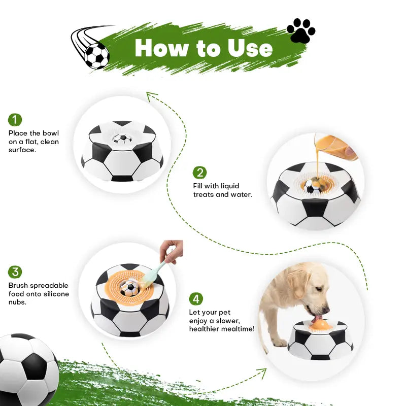 ⚽🐕 Soccer Style Multi purpose dog bowl ,Dog Liquid Slow Feeder,Lick Bowl Mat with Ball
