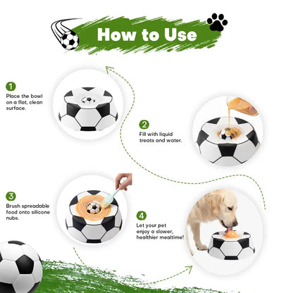 ⚽🐕 Soccer Style Multi purpose dog bowl ,Dog Liquid Slow Feeder,Lick Bowl Mat with Ball