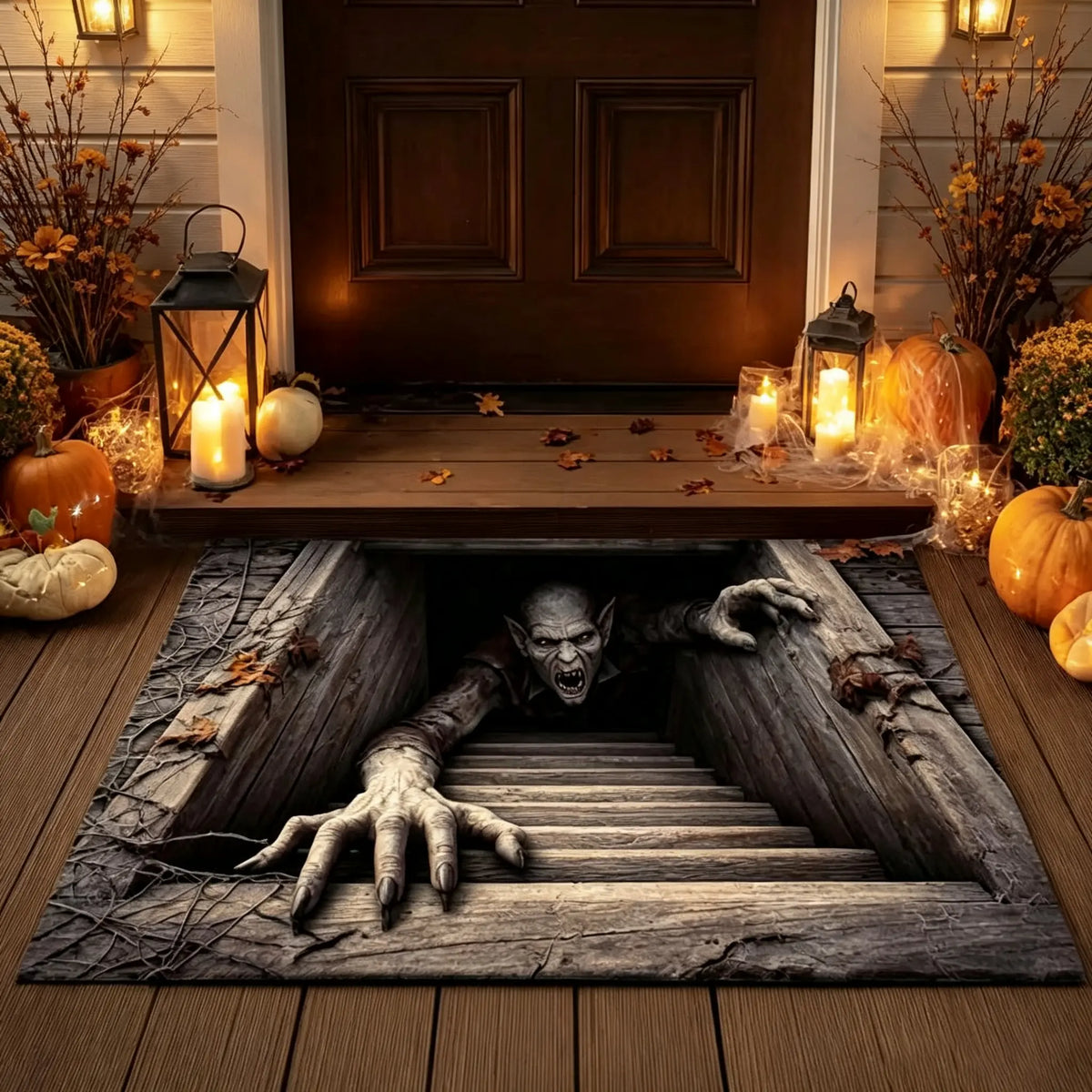 🎃Halloween Front Door Mat – Festive 3D Visual Skull & Clown Horror Rug