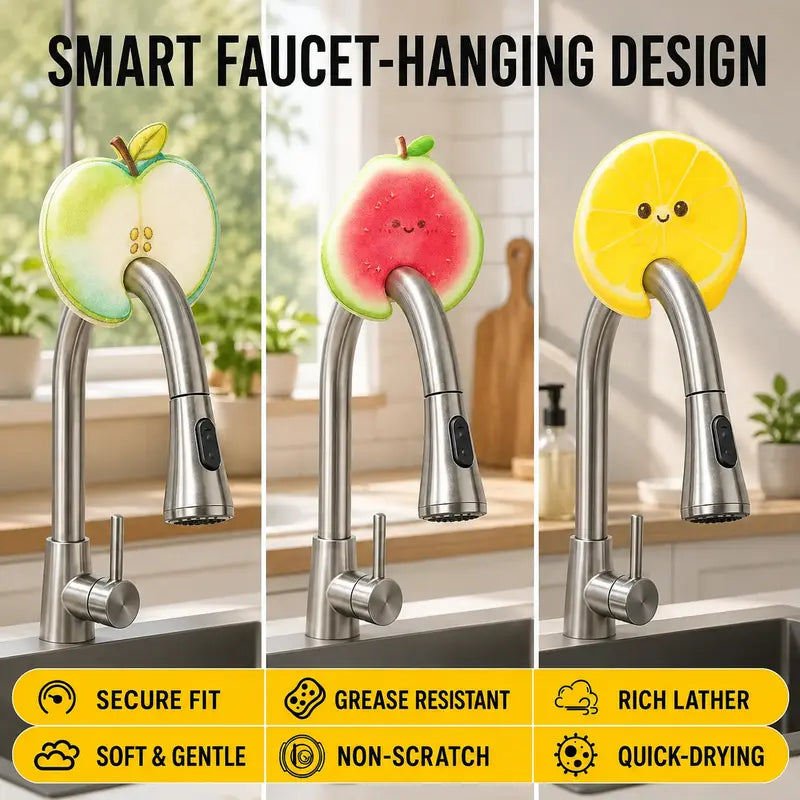🍊🧼3 Pcs Cute fruit-shaped dishwashing sponge - suitable for cleaning kitchen tableware