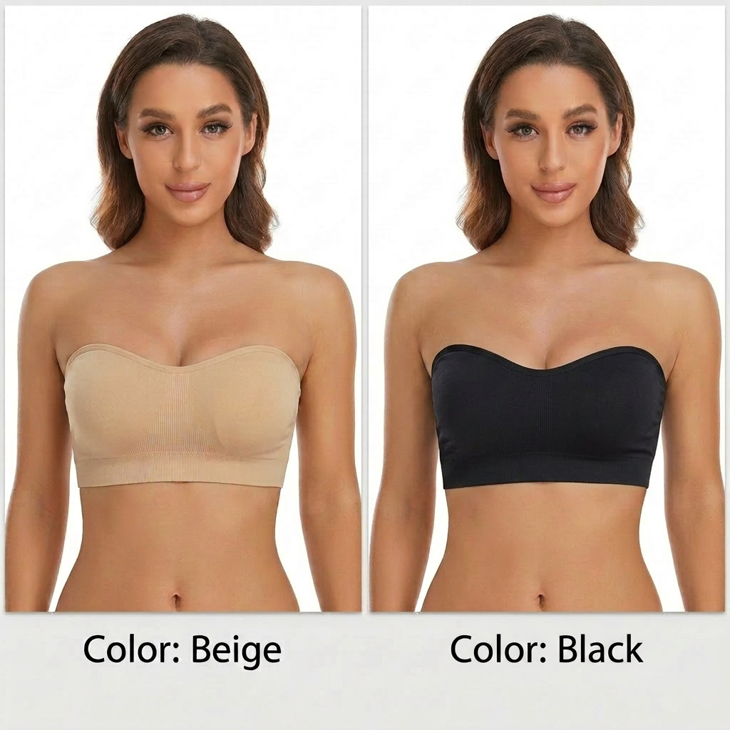 👗Strapless, non-slip, seamless silicone push-up bandeau with invisible straps