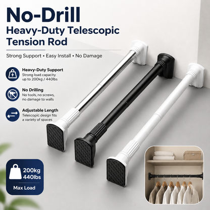 🛡️No-Drill Heavy-Duty Telescopic Tension Rod