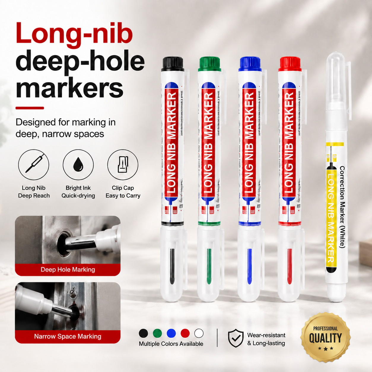 ✍️ Long-nib deep-hole markers (pack of five)