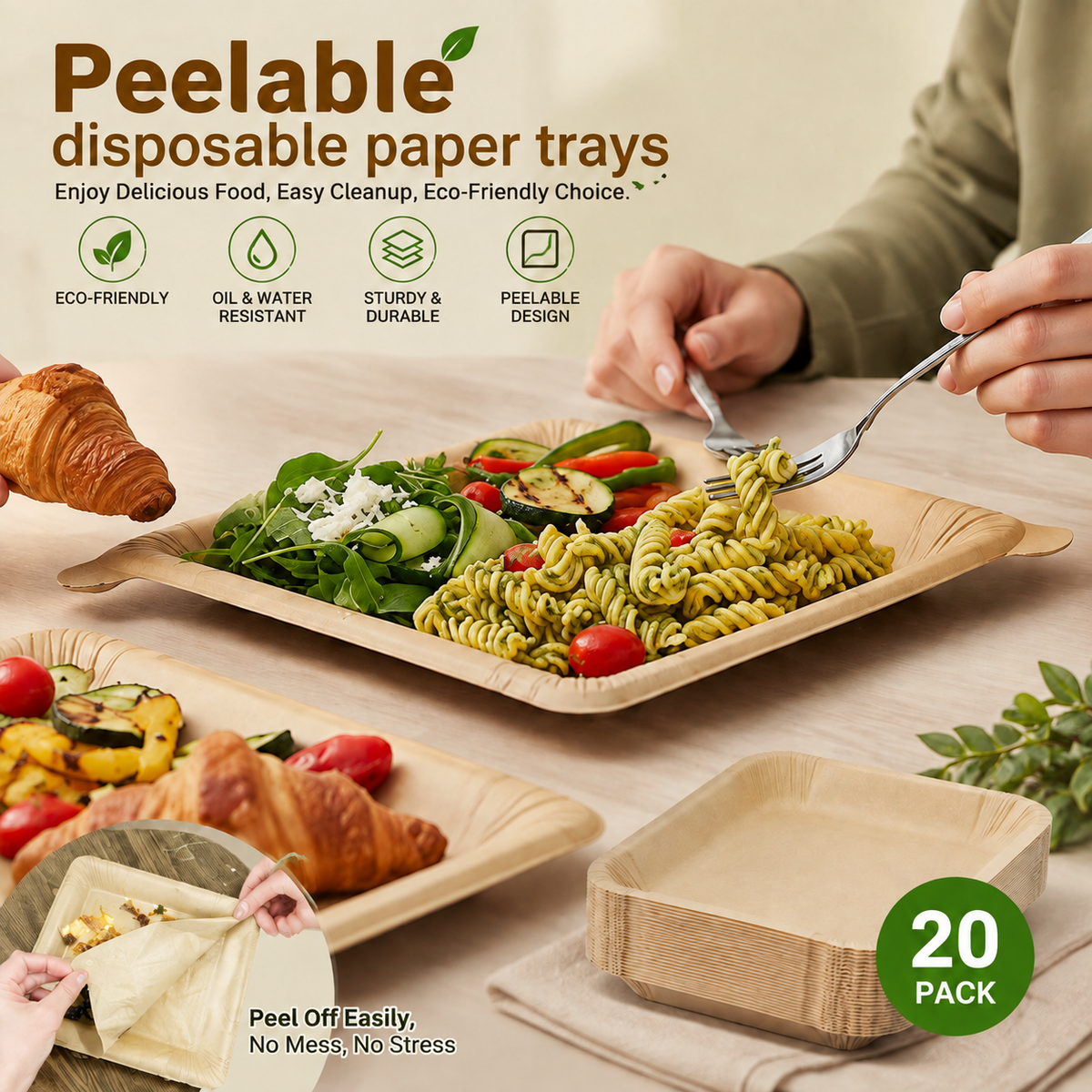 🔄Peelable disposable paper trays
