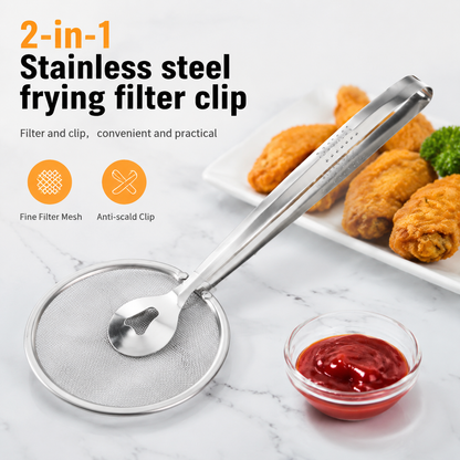 🍳2-in-1 Stainless steel frying filter clip