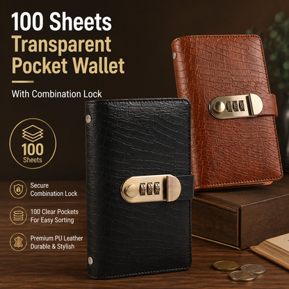 💵100 Sheets Transparent Pocket Wallet - With Combination Lock