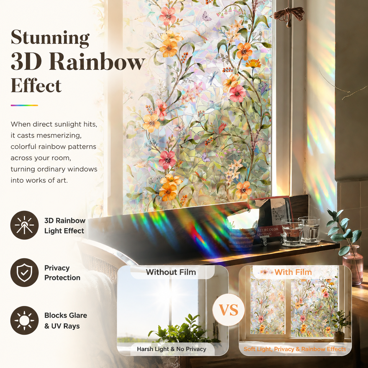 🌈Static iridescent flower glass film