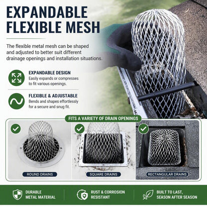 Expandable Flexible Metal Mesh Downspout Drain Guard（3Pcs）
