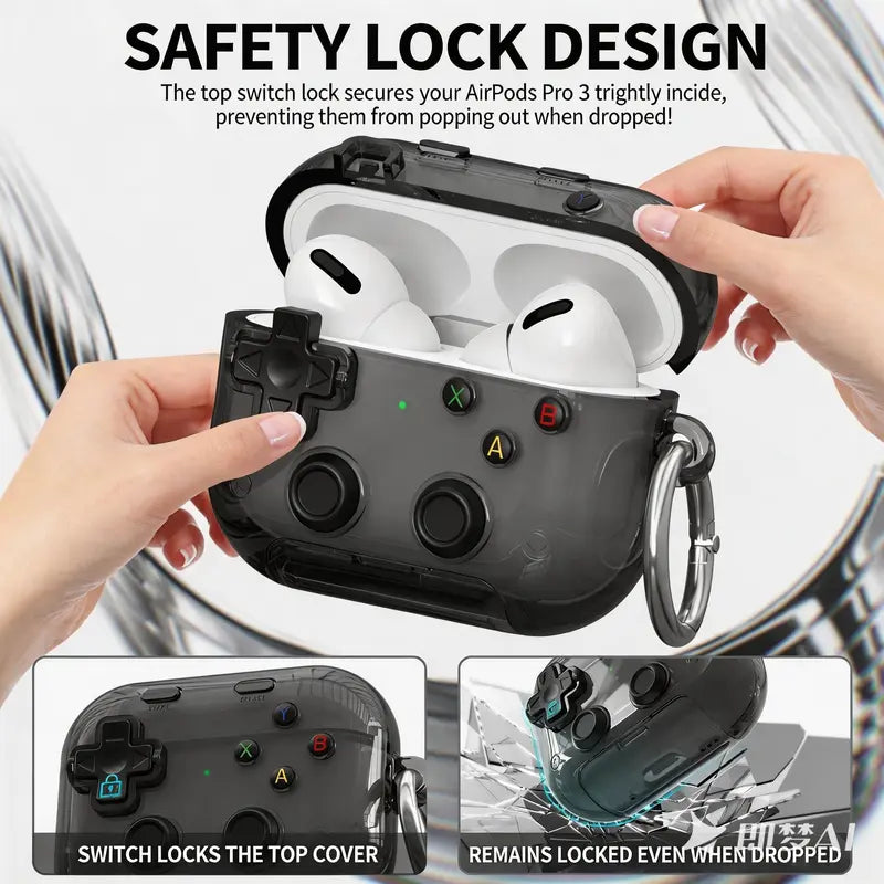 🎧🛡️ Earphone Case for AirPods Pro, with 3D Pressable Button, Safety Lock & Phone Stand