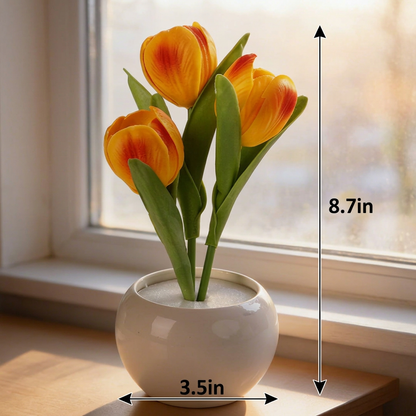 🌷LED Dimmable Plastic Tulip Artificial Flower Desk Lamp with Vase