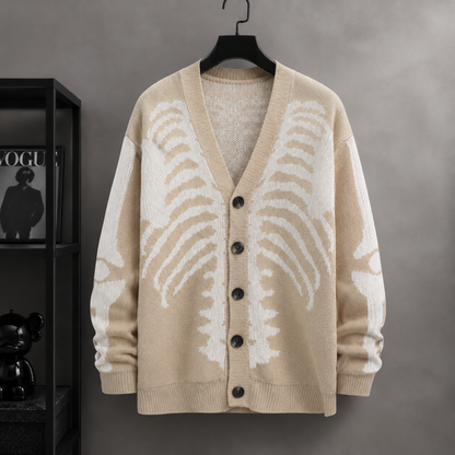 🧥Skull Print Button-Up Sweater