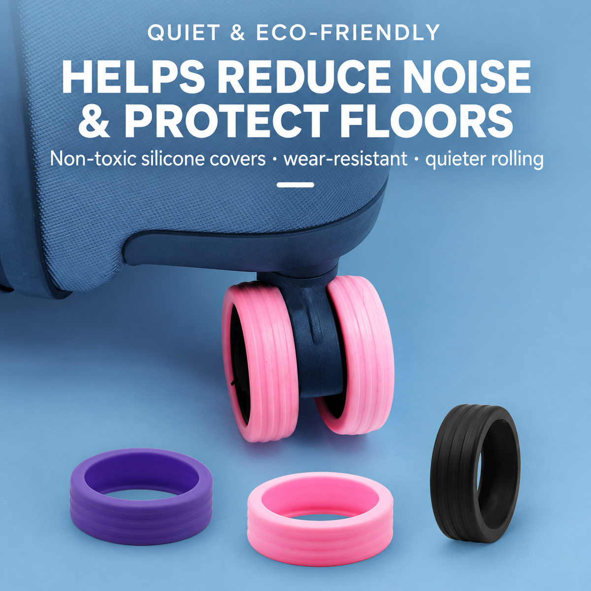 🔇🛞 Luggage Silicone Wheel Covers (2-Pack) - Quiet and Durable